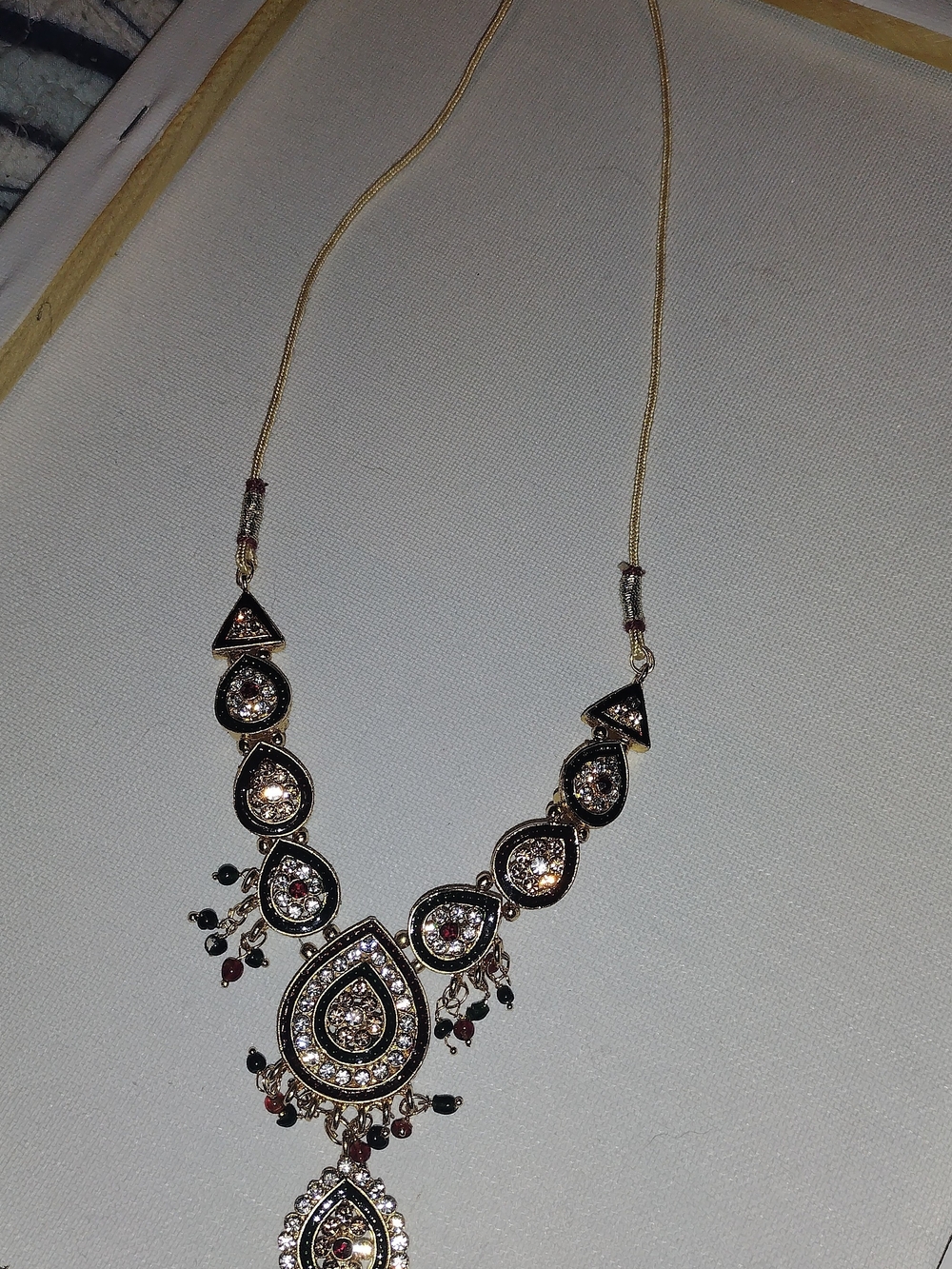Gold-Tone Teardrop Pendant Necklace with Clear Stones - Women Jewelry